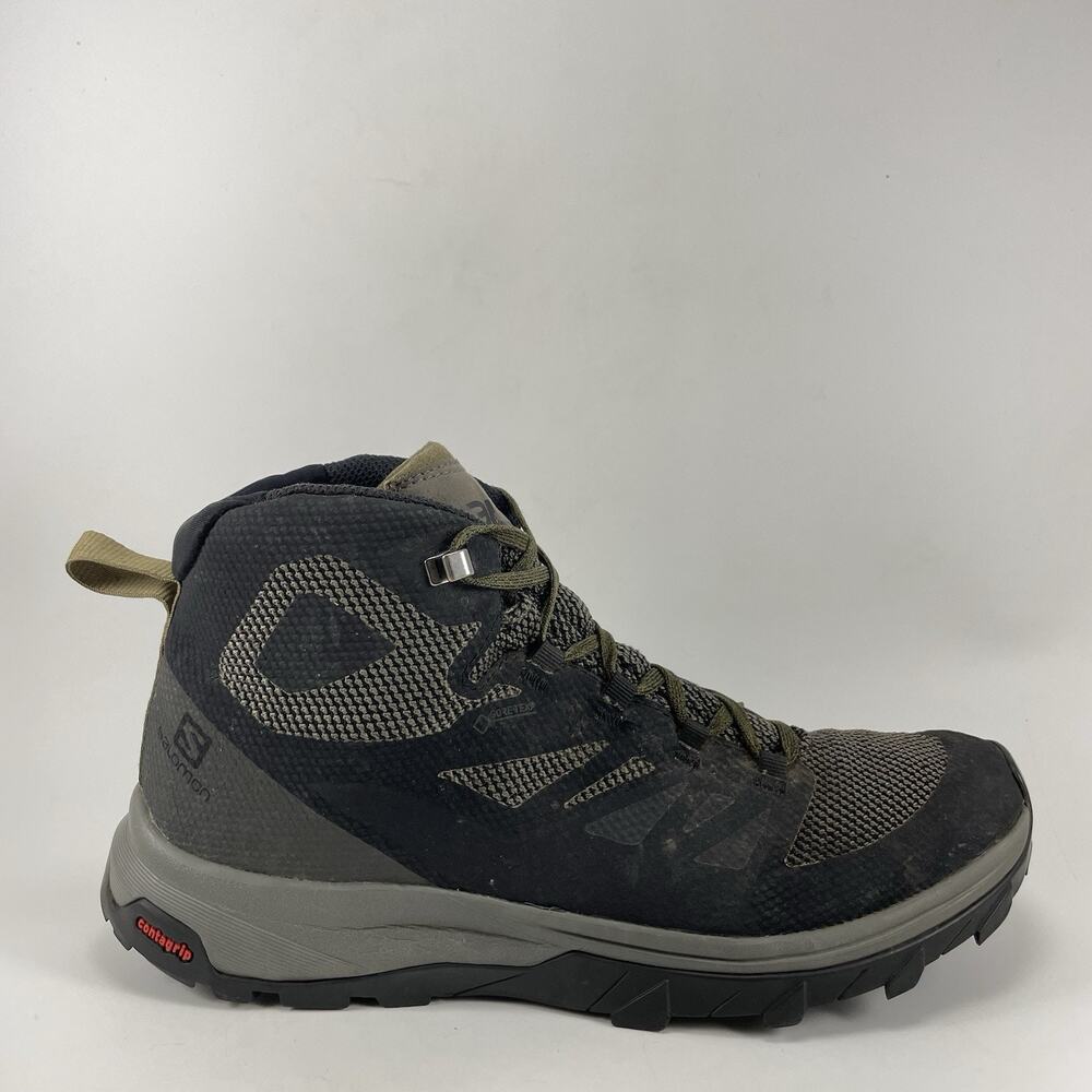 Salomon Outline Mid GTX Hiking Boots Mens Size 9 Black Beluga Waterproof 404763